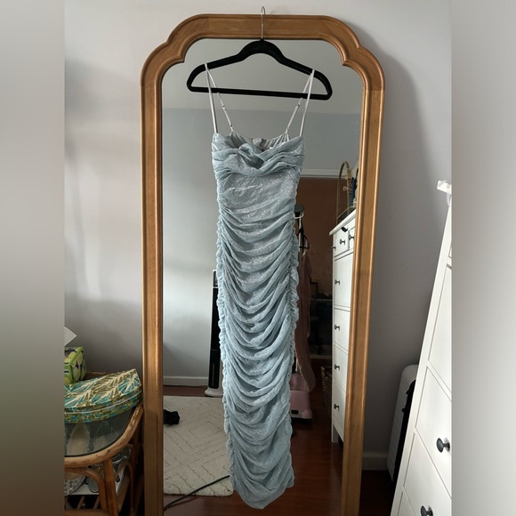 HOUSE OF CB Fornarina Baby Blue Sparkle Silvermist Fairy Glitter Ruched Dress - Picture 12 of 16